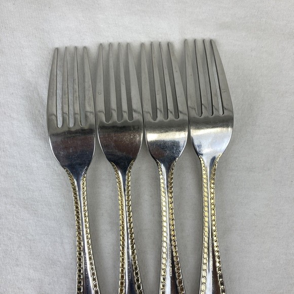 4 Retroneu GOLD ACCENT Chain 7 3/4” 18/8 Korea Stainless Dinner Fork Quality - Picture 8 of 12